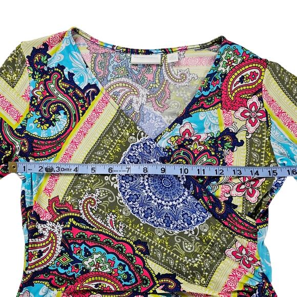 New York and Company Dress Womens XS Multicolor Paisley Faux Wrap Long Sleeves - Picture 13 of 14